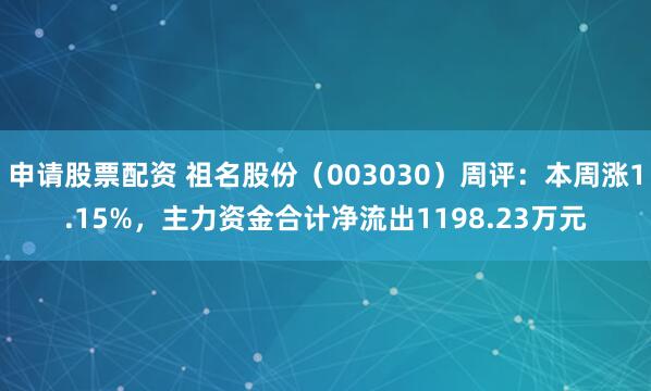 申请股票配资 祖名股份（003030）周评：本周涨1.15%，主力资金合计净流出1198.23万元